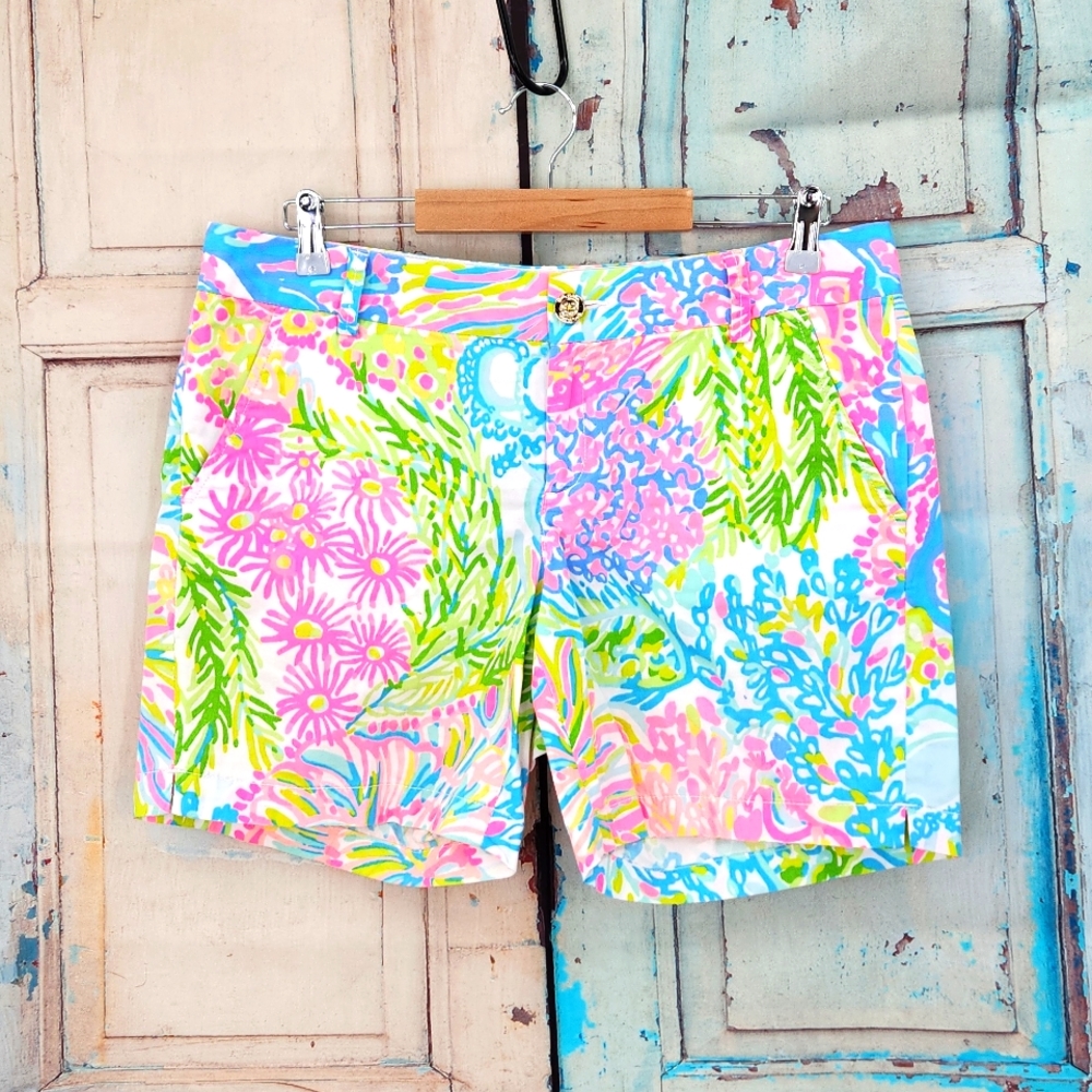 Lilly Pulitzer Pink Blue Yellow Green Floral Bermuda Shorts